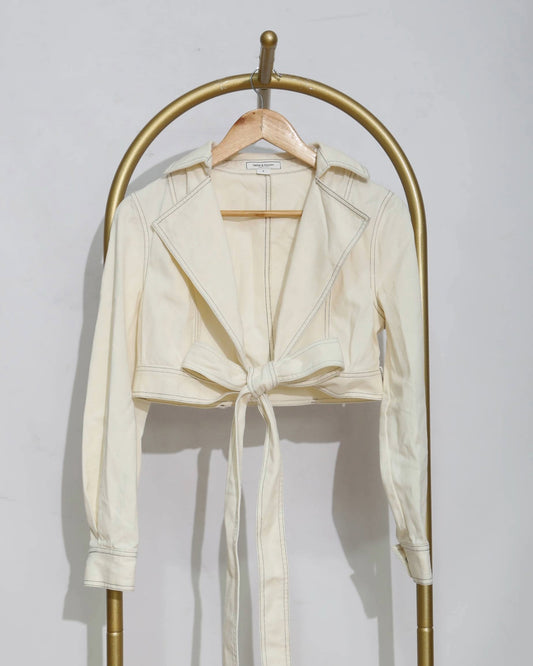 Cropped Tie-Front Jacket - Cream
