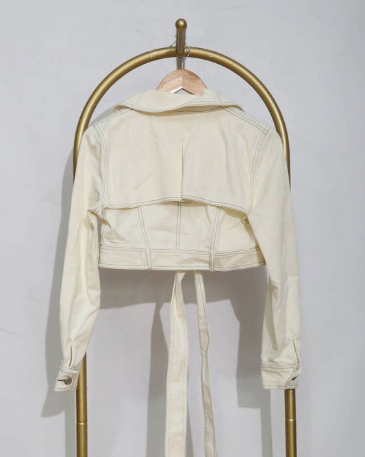 Cropped Tie-Front Jacket - Cream