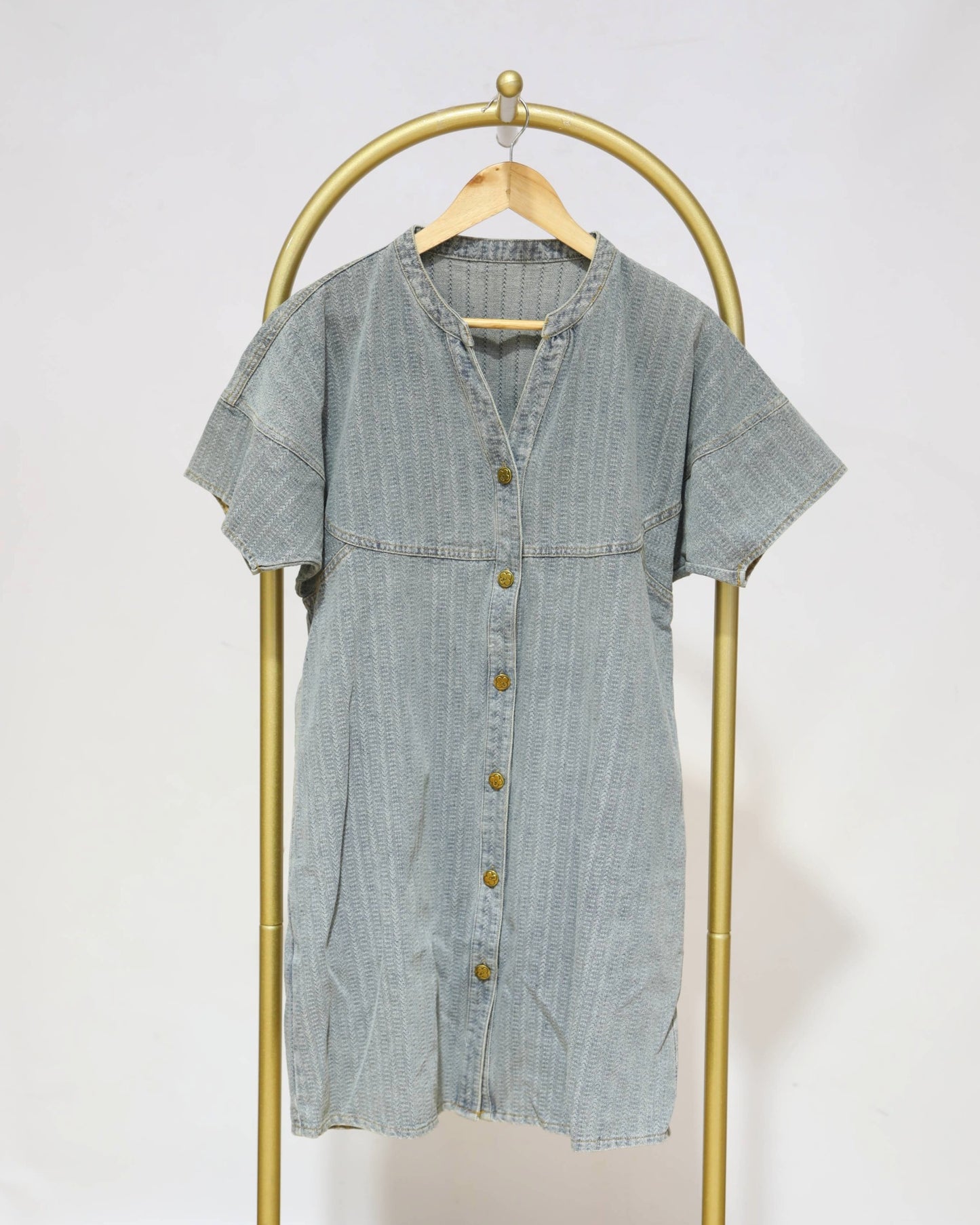 Button-Through Mini Dress - Blue
