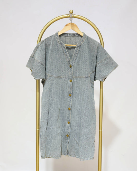 Button-Through Mini Dress - Blue