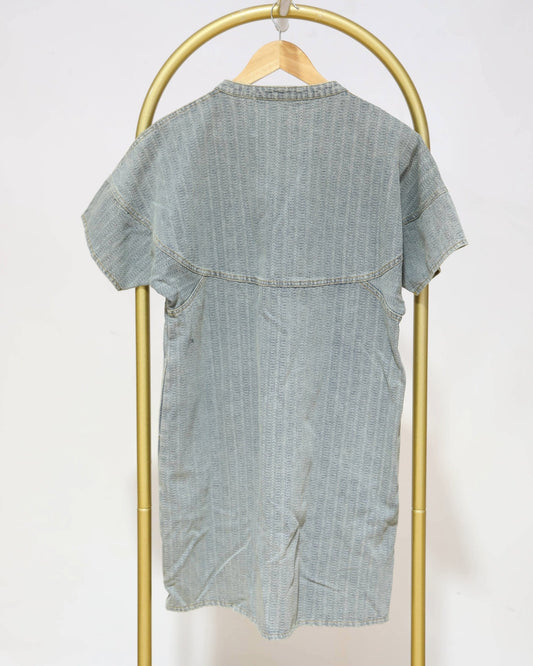 Button-Through Mini Dress - Blue