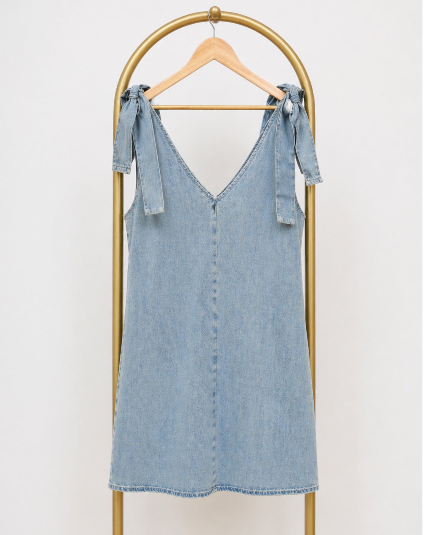 Denim Tie Shoulder Mini Dress - Light Wash