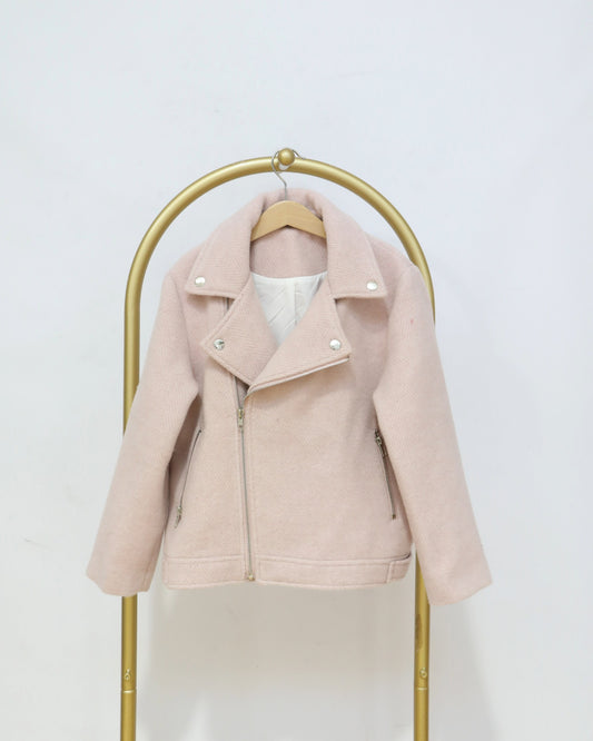 Girls Wool Blend Moto Jacket - Blush