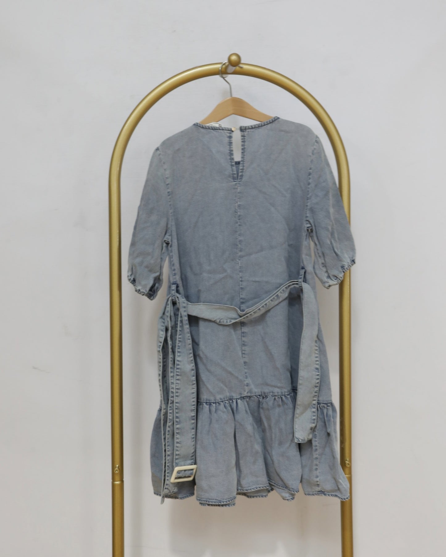 Girls Denim Tiered Mini Dress - Light Wash