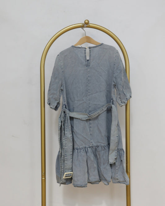 Girls Denim Tiered Mini Dress - Light Wash