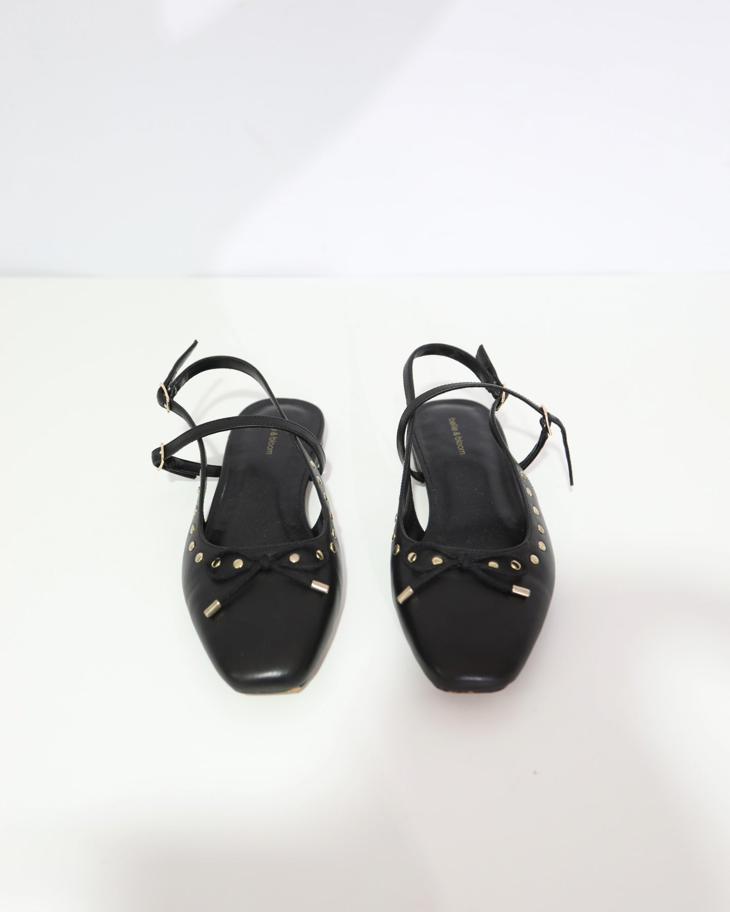 Stud Detail Slingback Flats – Black