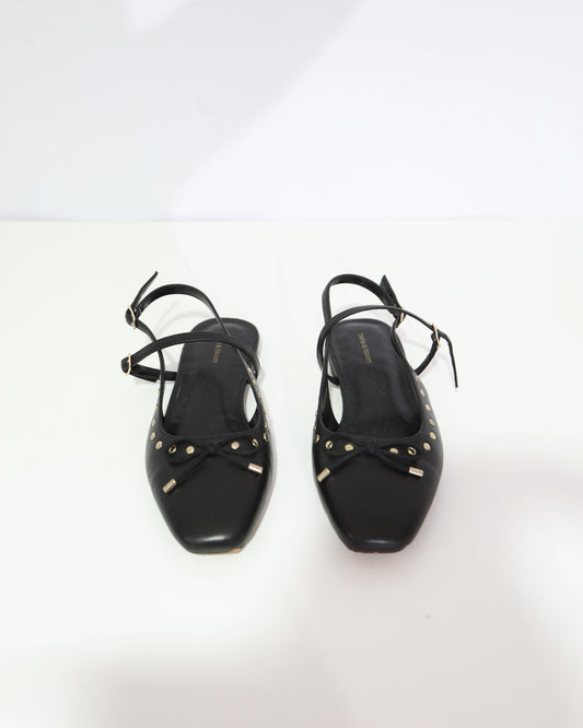 Stud Detail Slingback Flats – Black