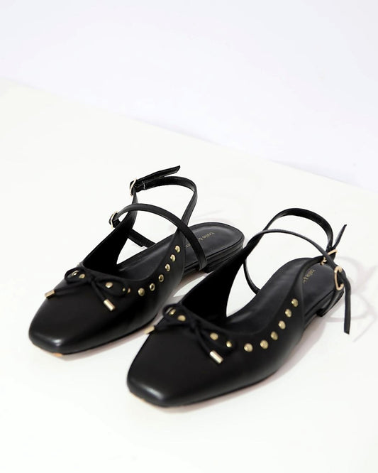 Stud Detail Slingback Flats – Black
