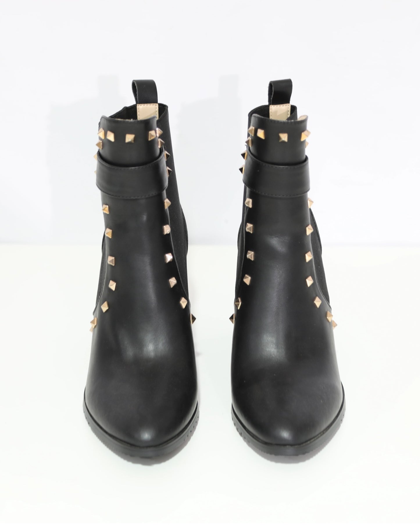Studded Block Heel Ankle Boots – Black