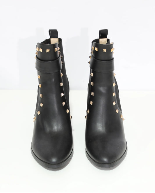 Studded Block Heel Ankle Boots – Black