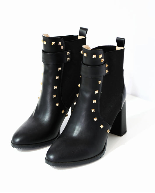 Studded Block Heel Ankle Boots – Black