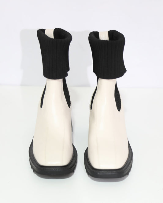 Ribbed Sock Ankle Boots – Cream & Black