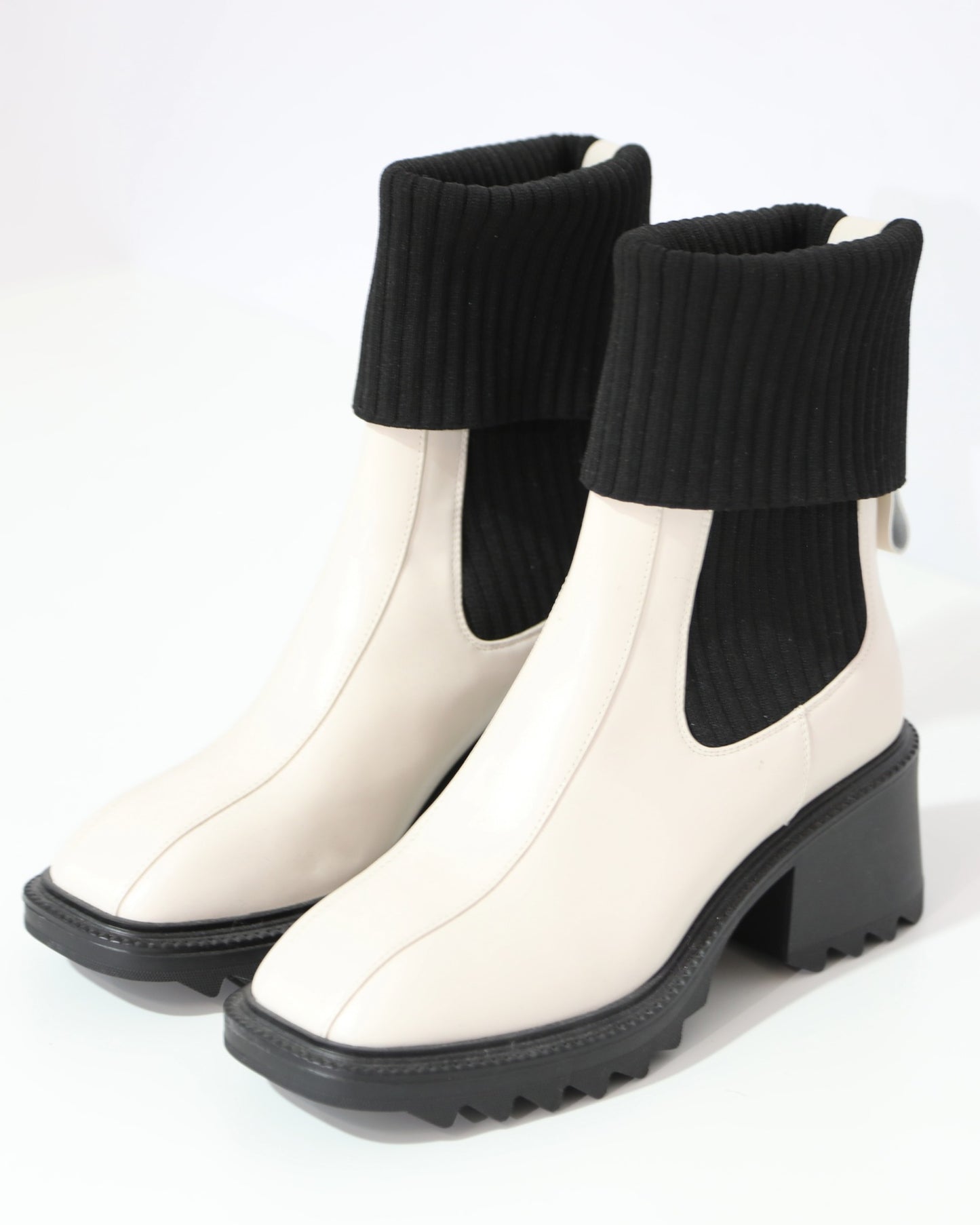 Ribbed Sock Ankle Boots – Cream & Black