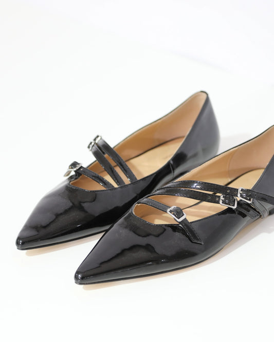 Patent Double Strap Ballet Flats – Black