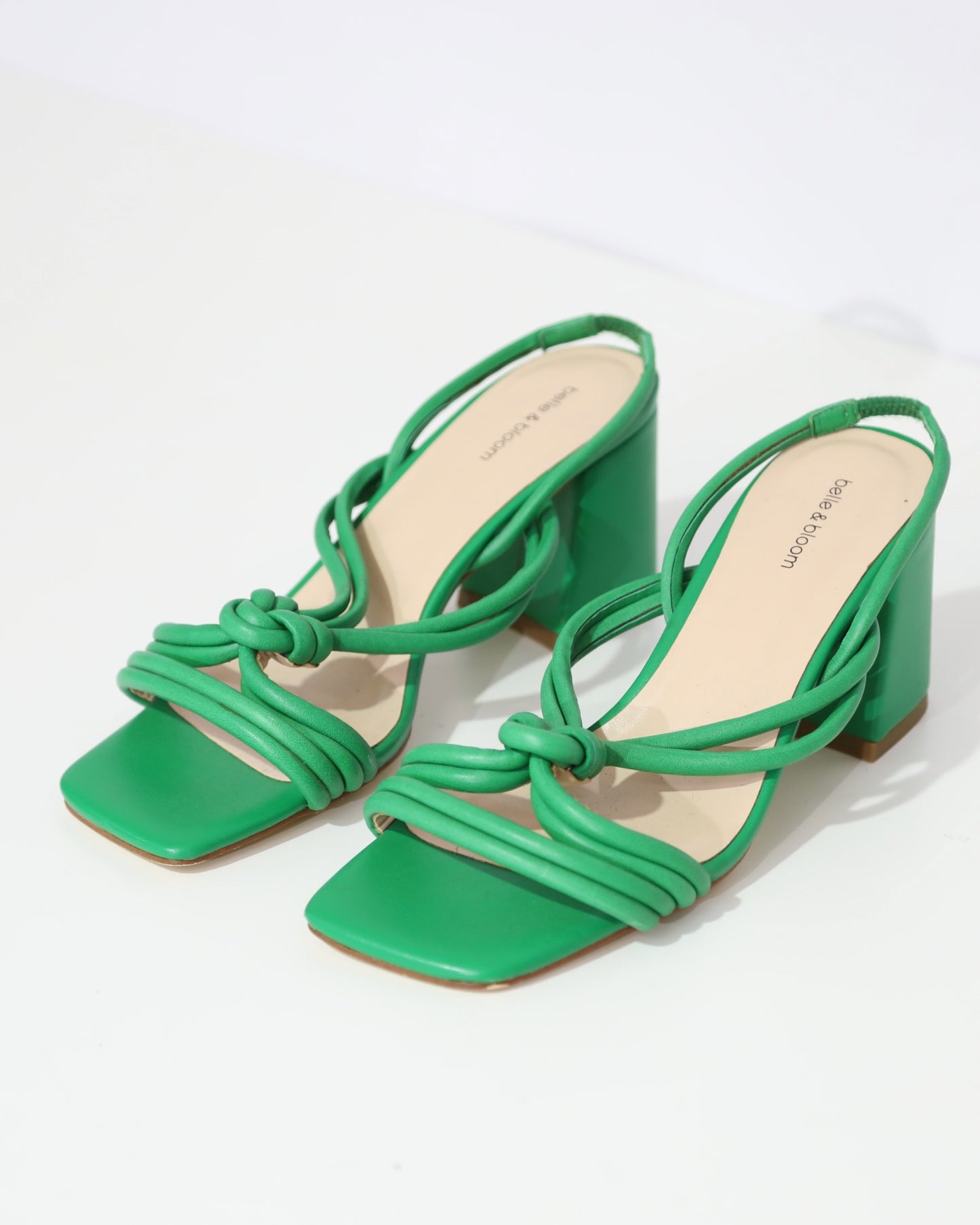 Knotted Strap Block Heel Sandals – Emerald Green