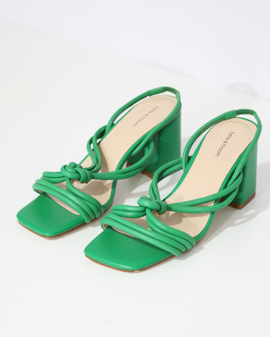 Knotted Strap Block Heel Sandals – Emerald Green