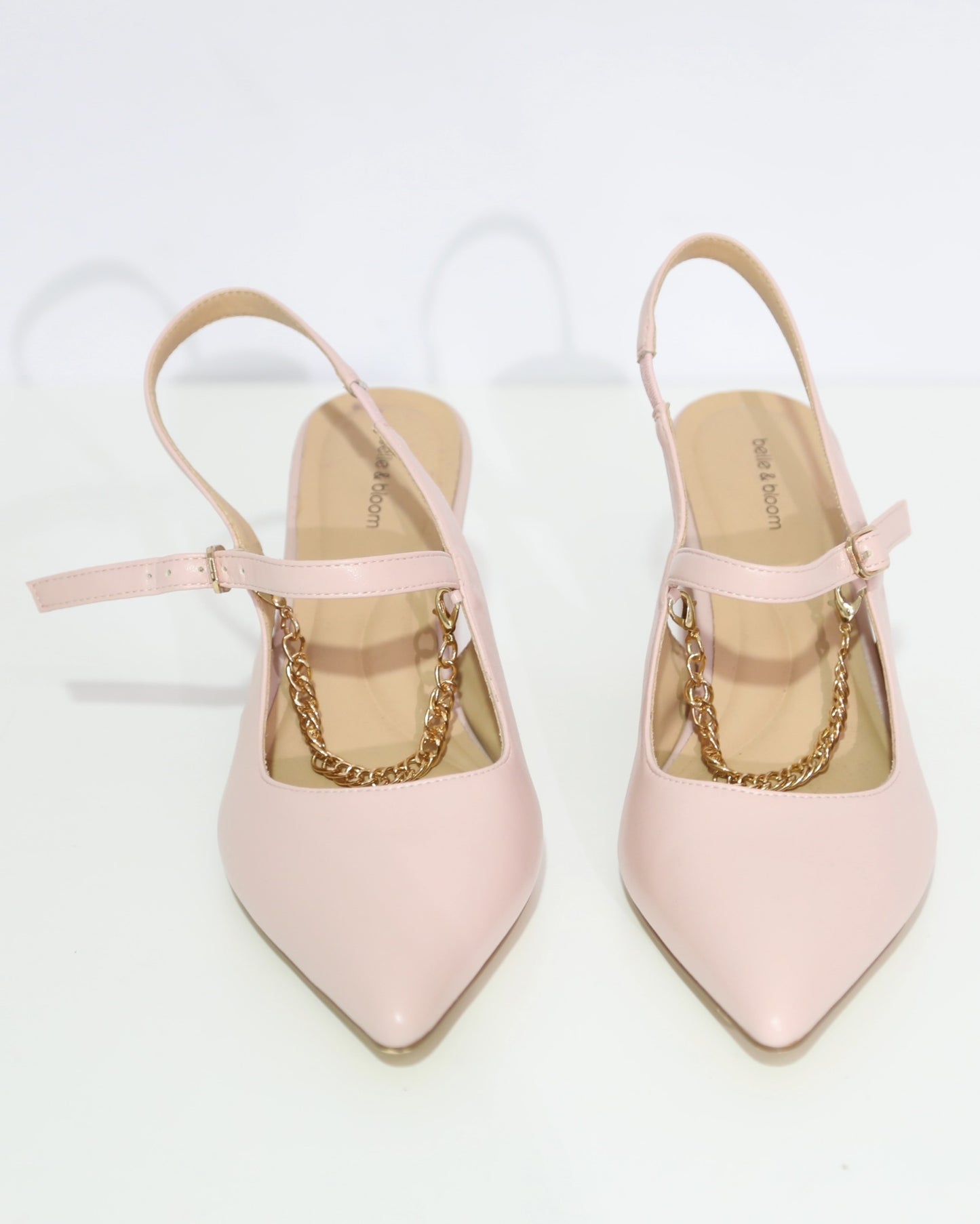 Chain Detail Slingback Heels – Blush Pink