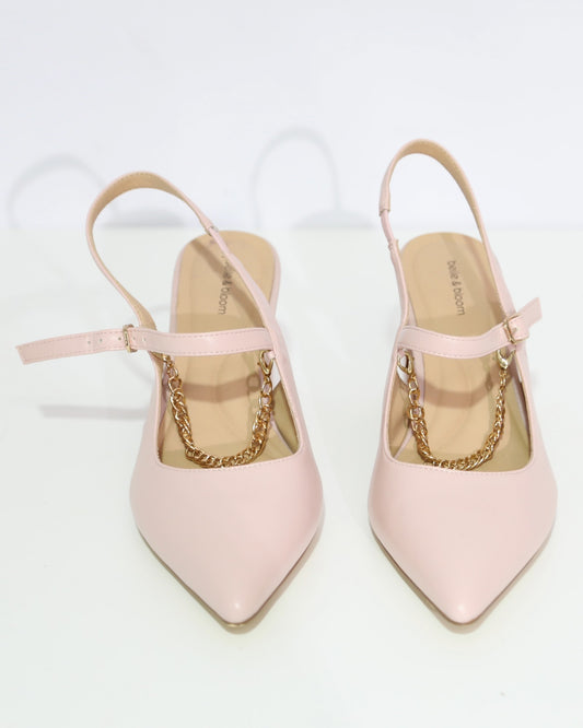 Chain Detail Slingback Heels – Blush Pink