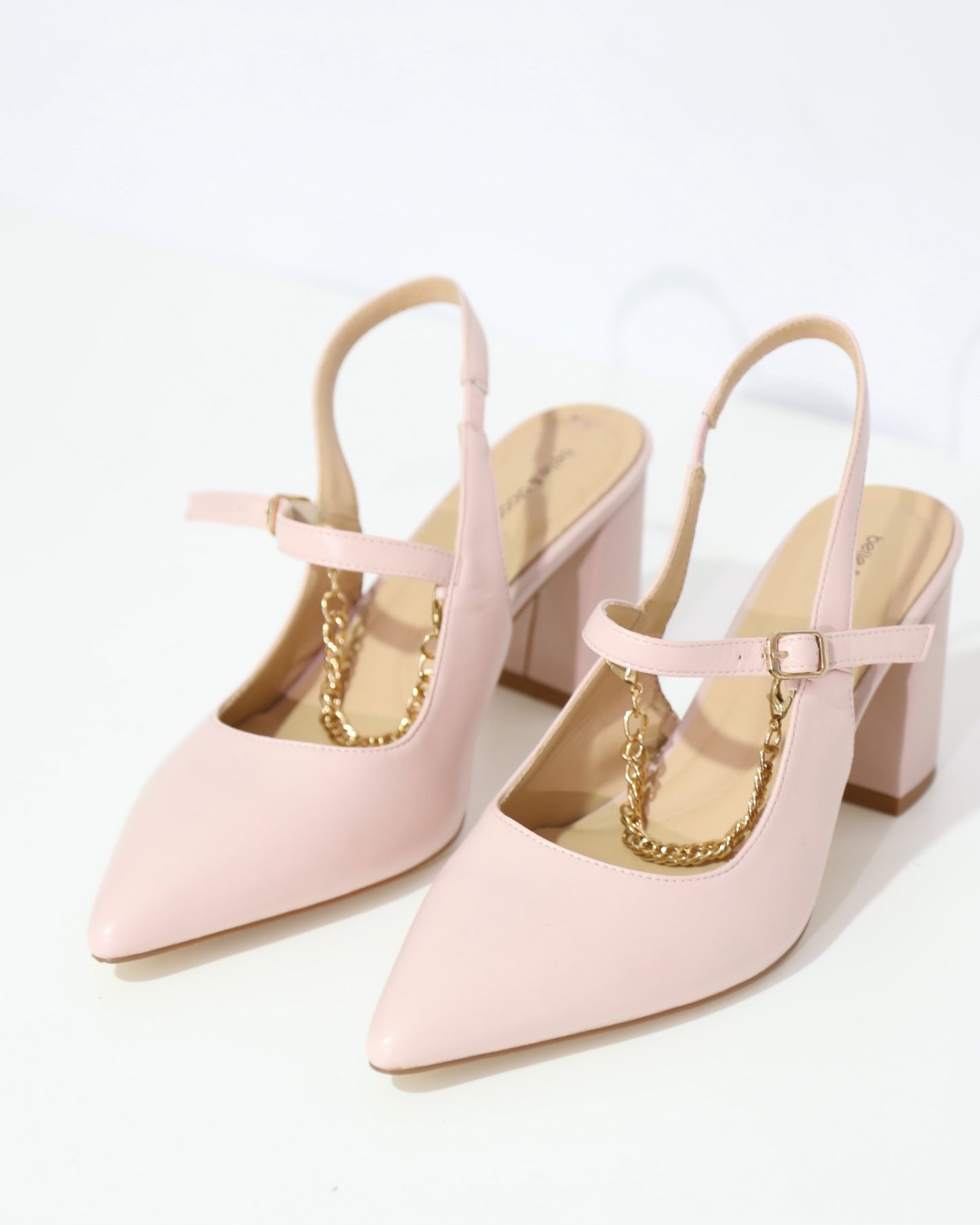 Chain Detail Slingback Heels – Blush Pink