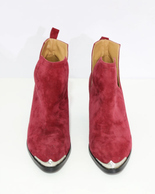 Suede Western Ankle Boots – Burgundy