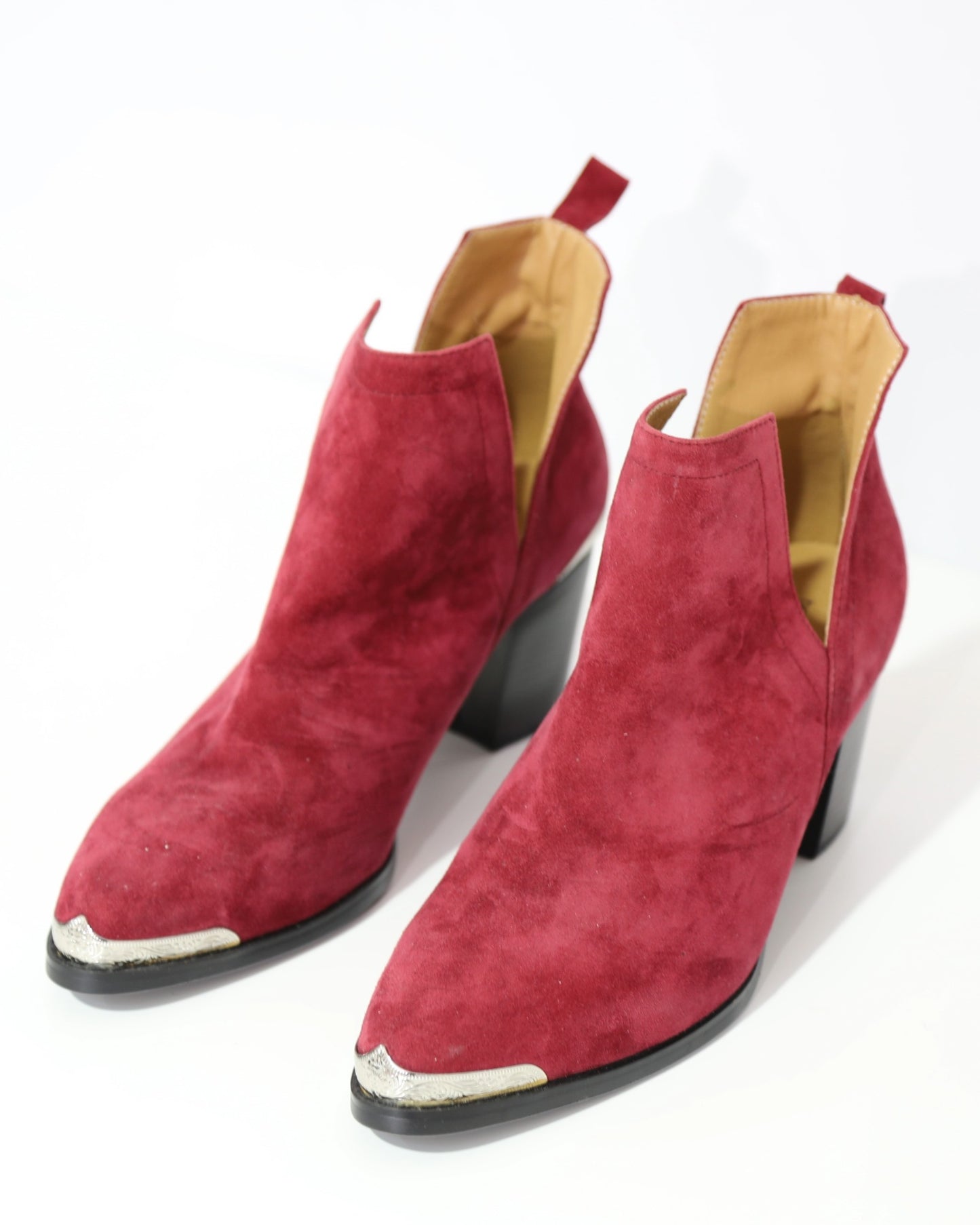 Suede Western Ankle Boots – Burgundy