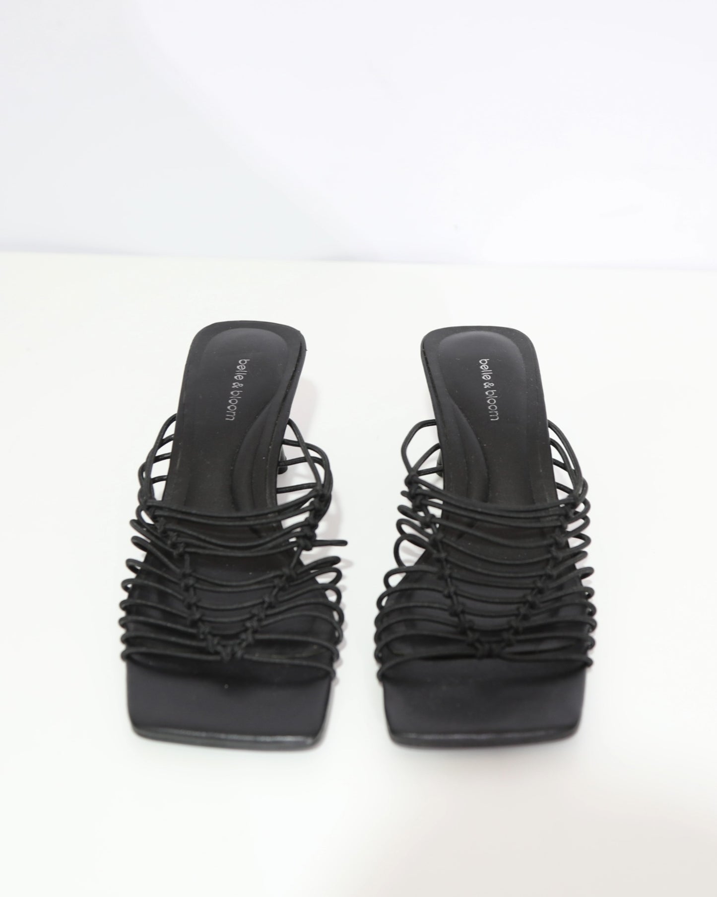 Woven Strap Mule Heels – Black