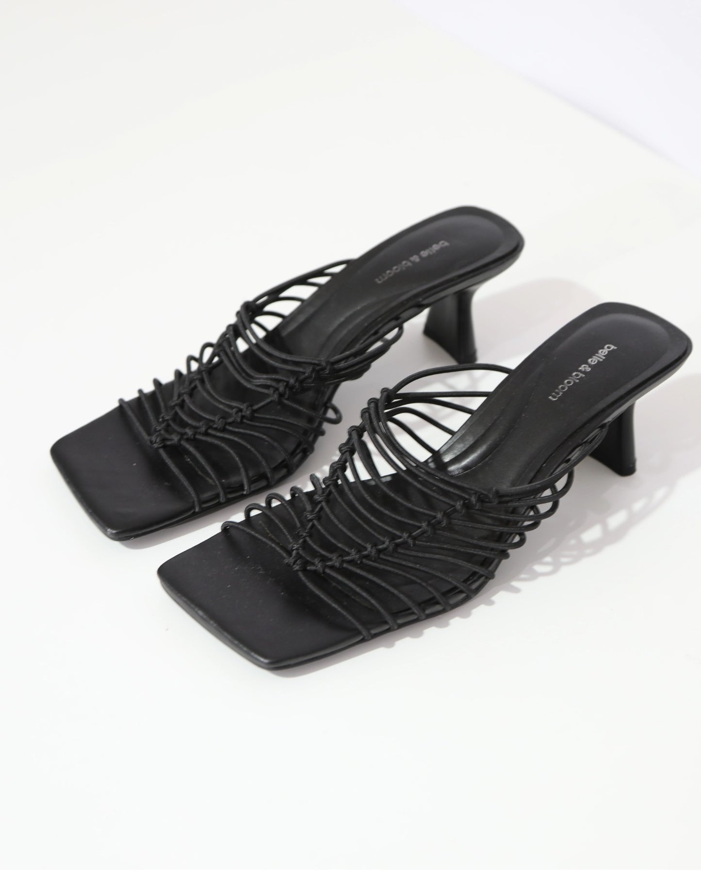 Woven Strap Mule Heels – Black