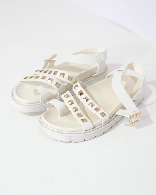 Studded Slingback Sandals – White
