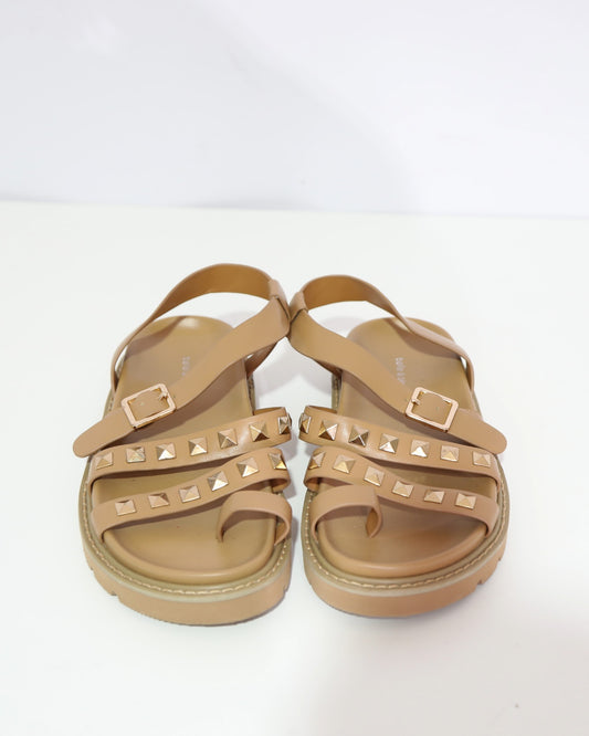 Studded Slingback Sandals – Caramel