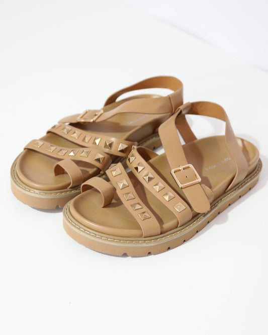 Studded Slingback Sandals – Caramel