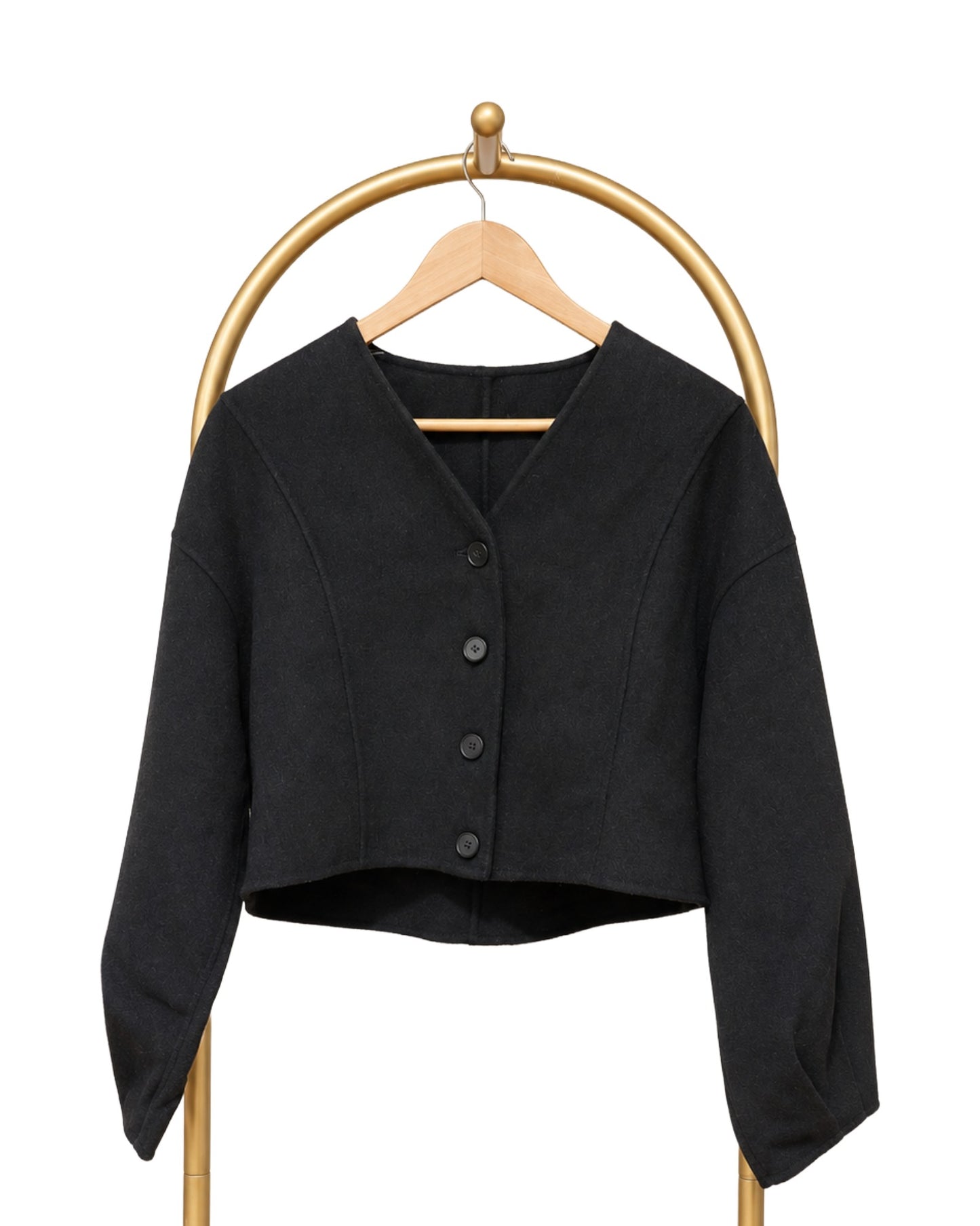 Cropped Button Jacket - Black