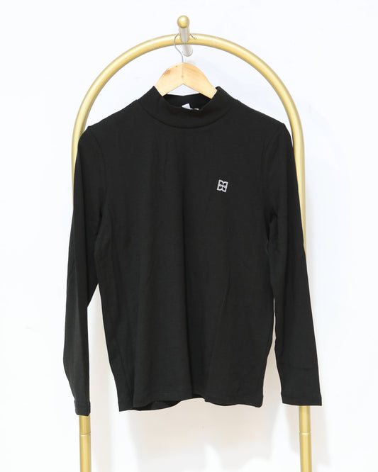 Long Sleeve Mock Neck Top - Black
