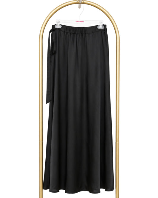 Satin Wrap Maxi Skirt - Black