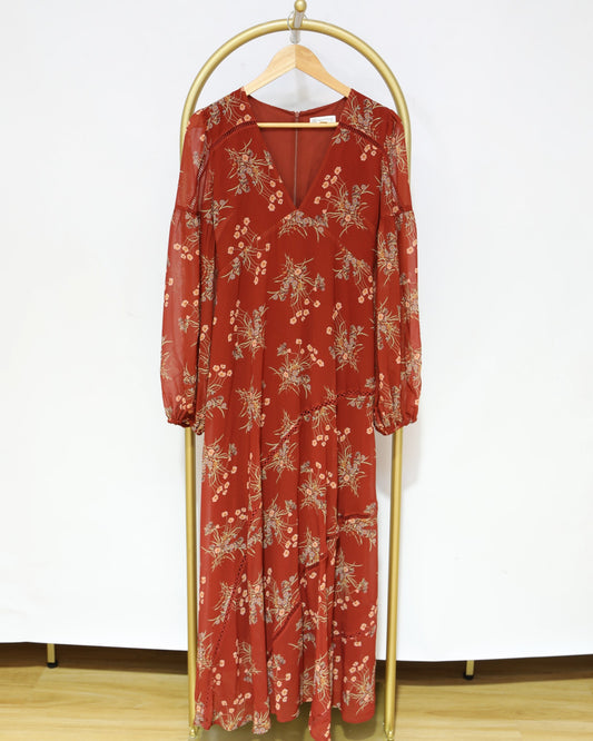 Floral Long Sleeve Maxi Dress - Rust Floral
