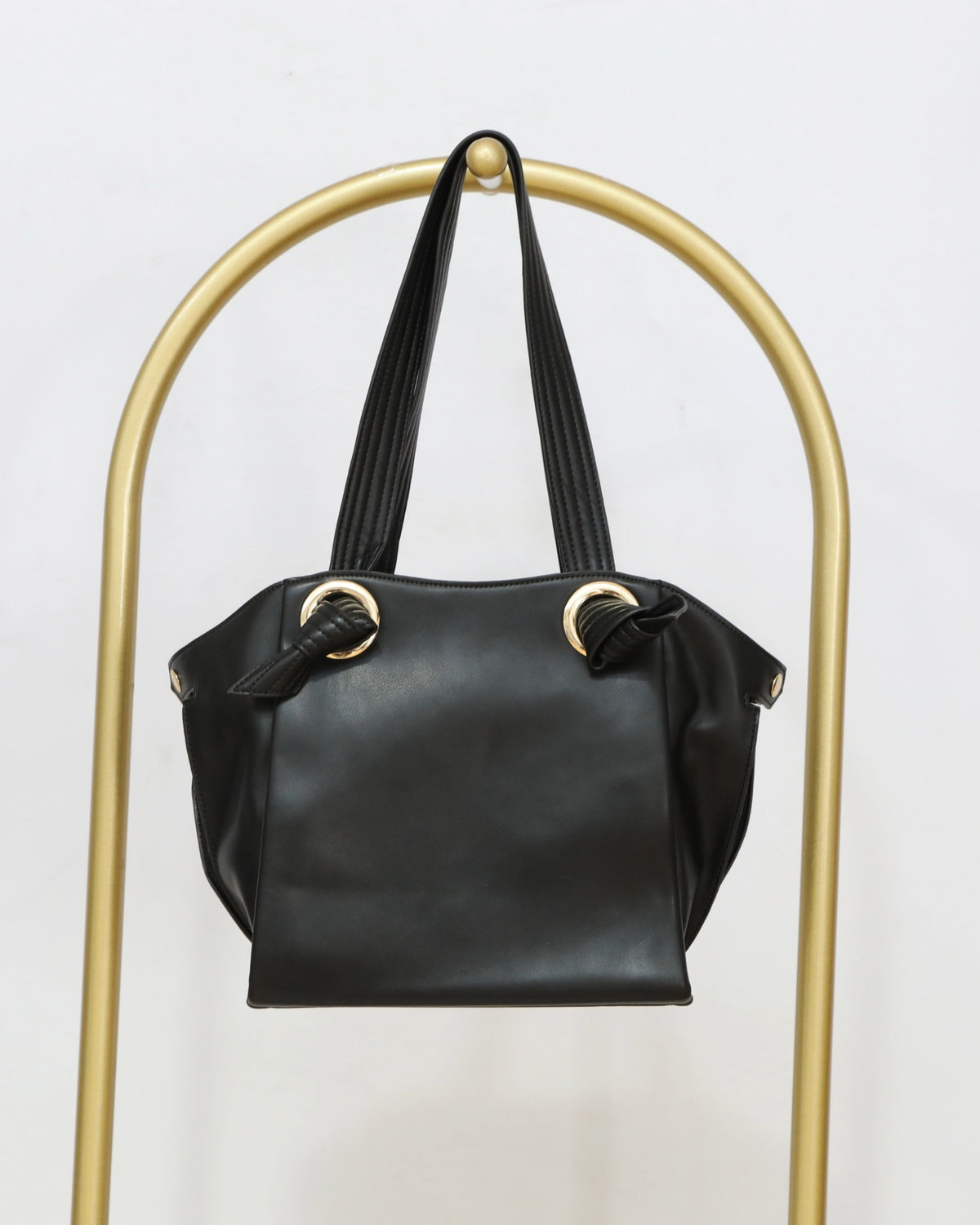 PU Knotted Handle Tote Bag - Black