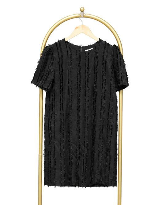 Frayed Texture Mini Dress - Black