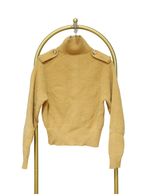 Button Detail Turtleneck Knit - Gold