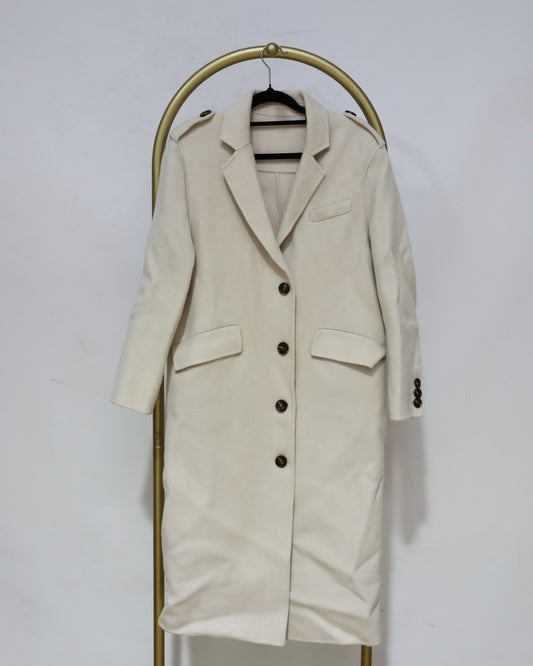 Single Breasted Wool Blend Maxi Coat - Ivory