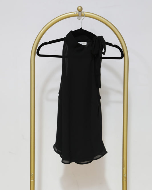 Sheer Tie-Neck Sleeveless Blouse - Black