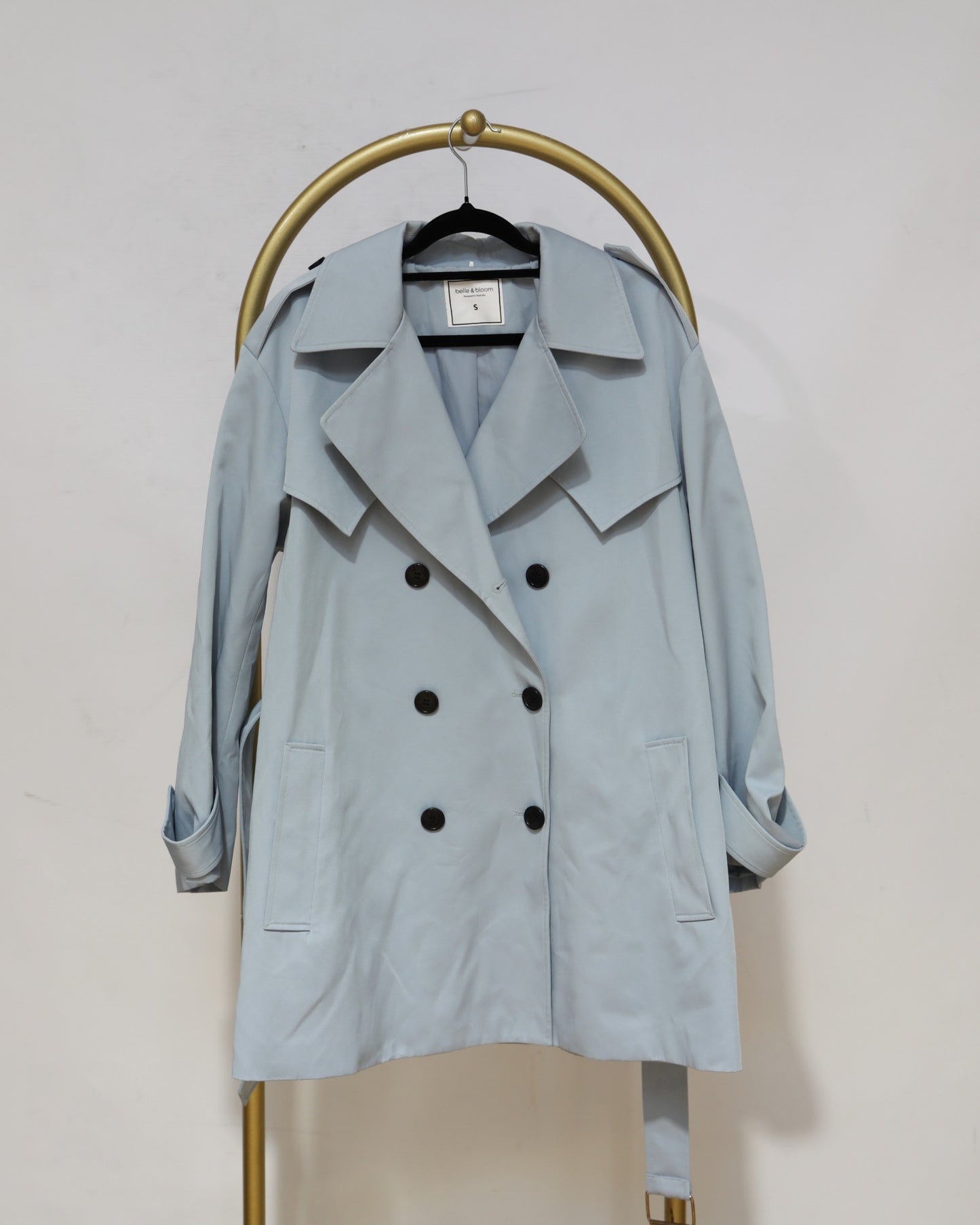 Double Breasted Short Trench Coat - Powder Blue