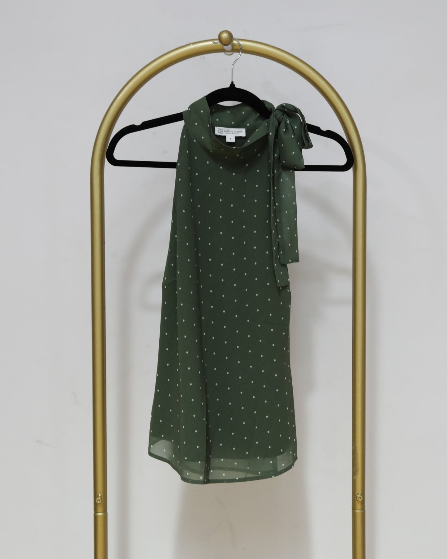 Polka Dot Tie-Neck Blouse - Khaki