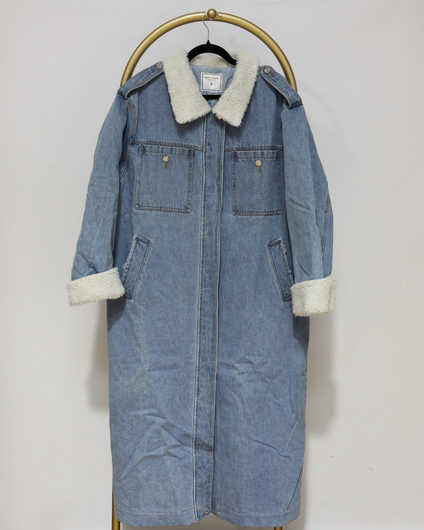 Faux Shearling Denim Coat - Blue