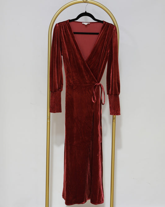 Velvet Wrap Maxi Dress - Cherry Red