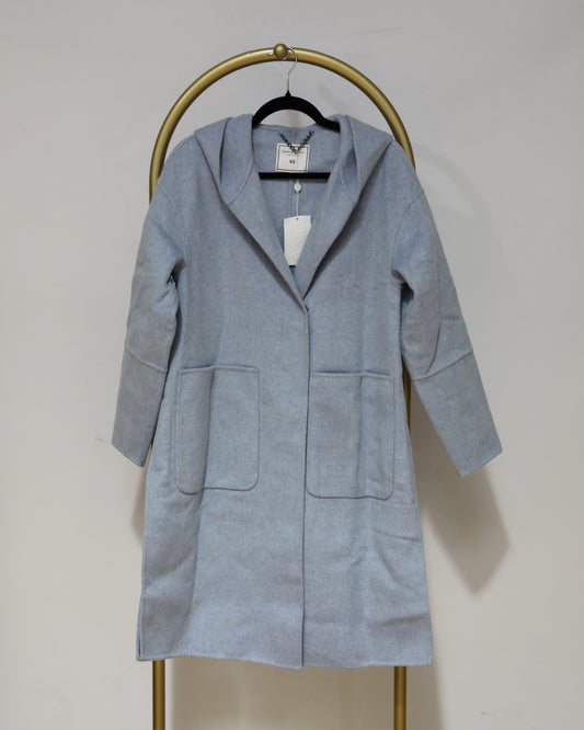 Hooded Longline Coat - Light Blue