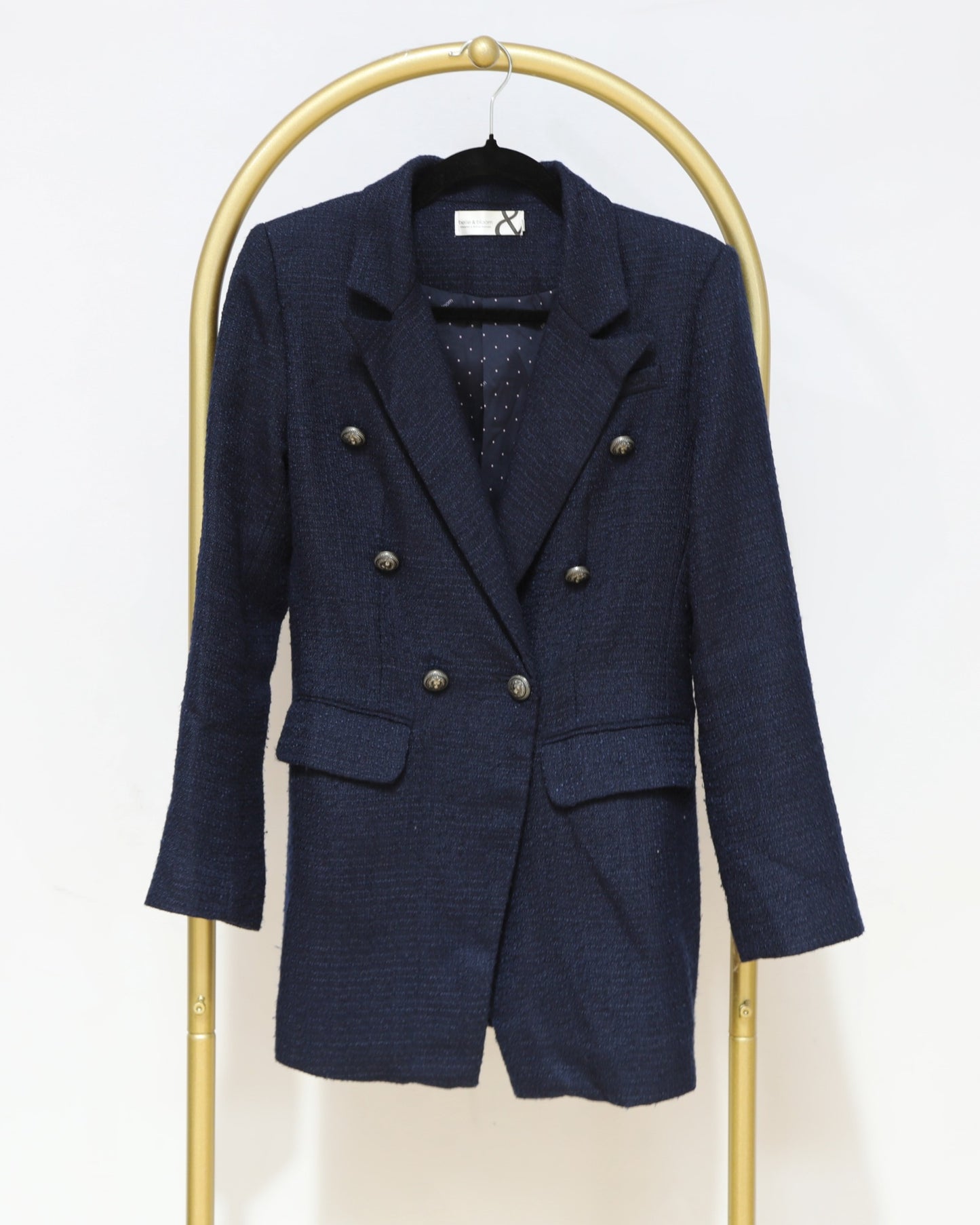 Double-Breasted Tweed Blazer - Navy