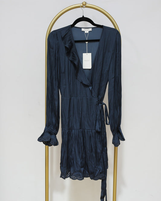Satin Wrap Mini Dress - Navy