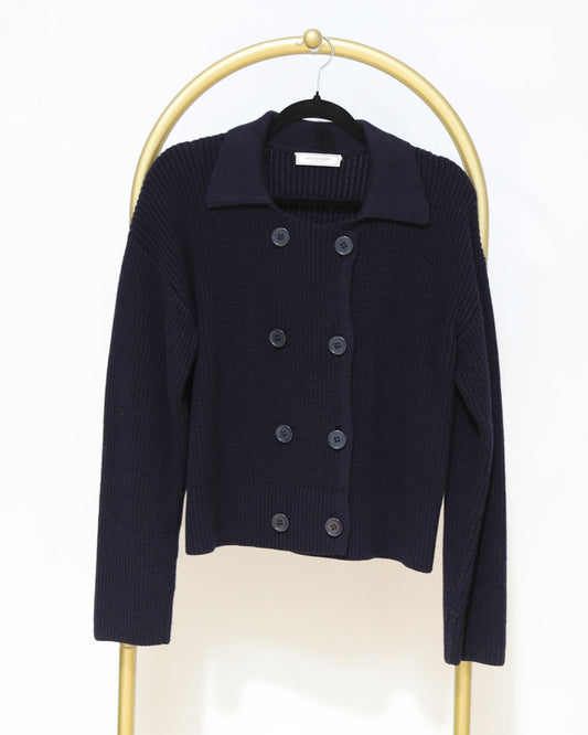 Double-Breasted Knit Cardigan - Navy