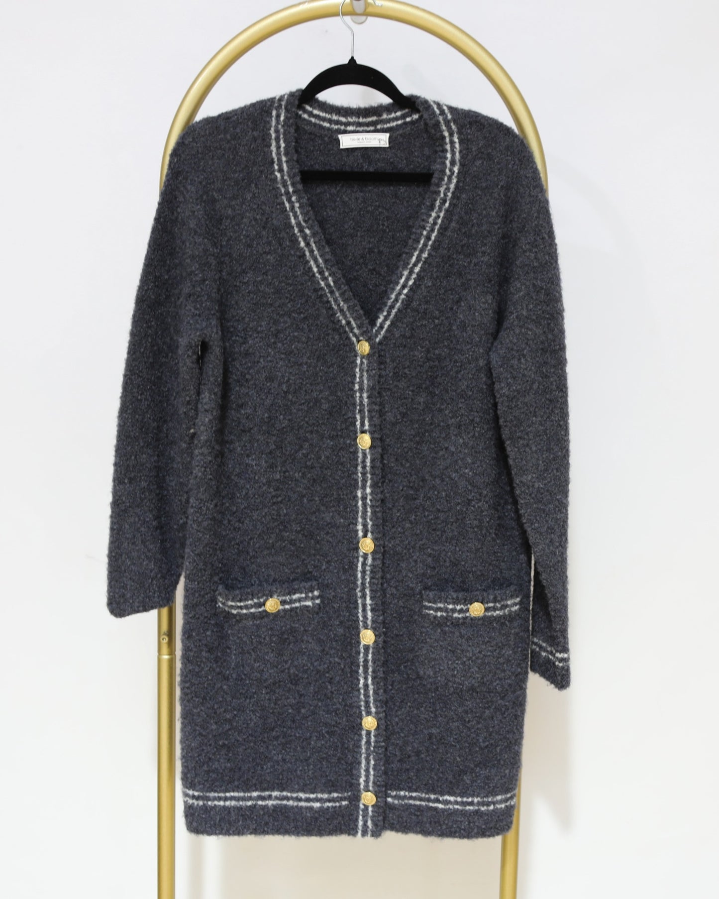 Contrast Trim Longline Cardigan - Charcoal
