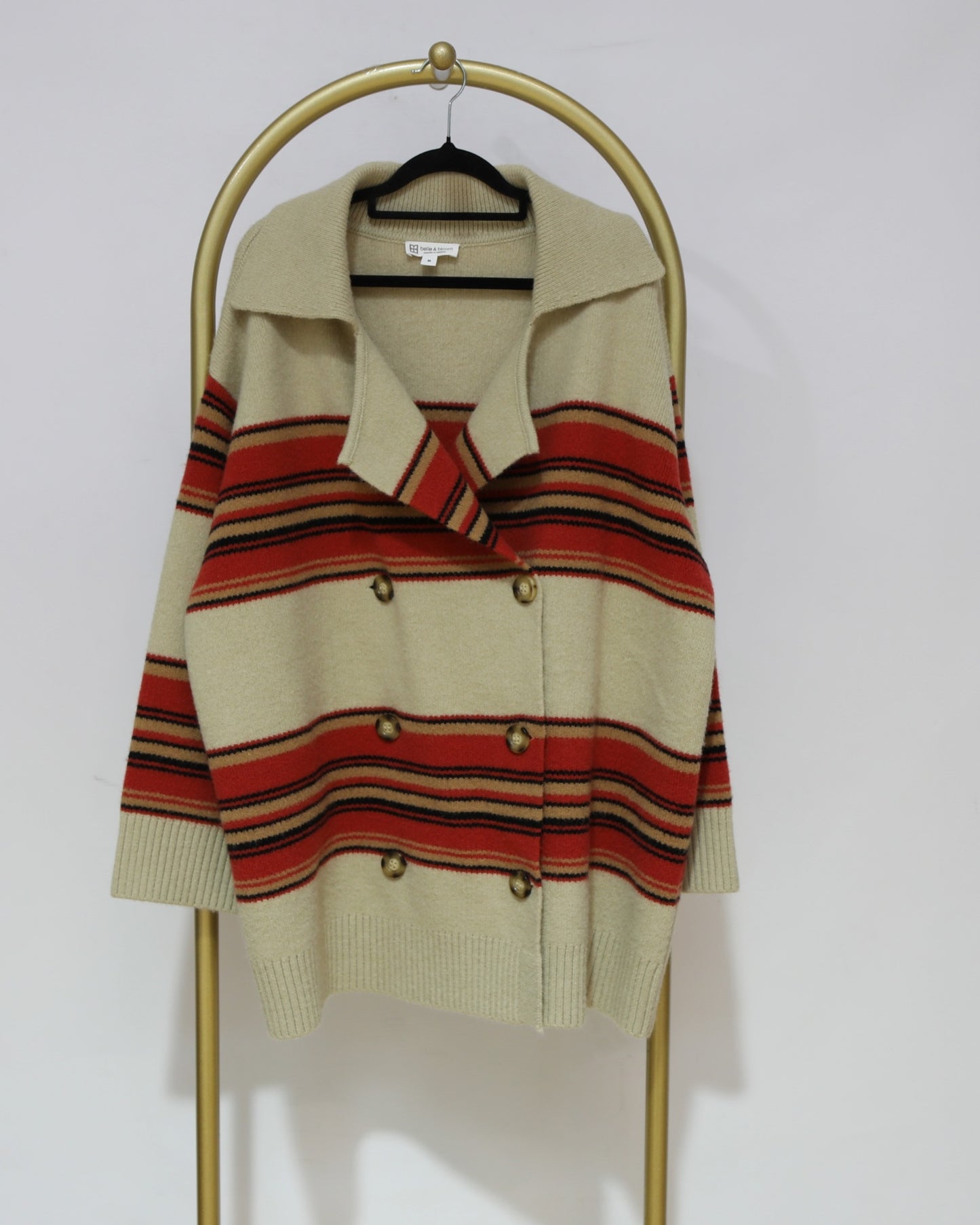 Striped Double-Breasted Knit Cardigan - Cream
