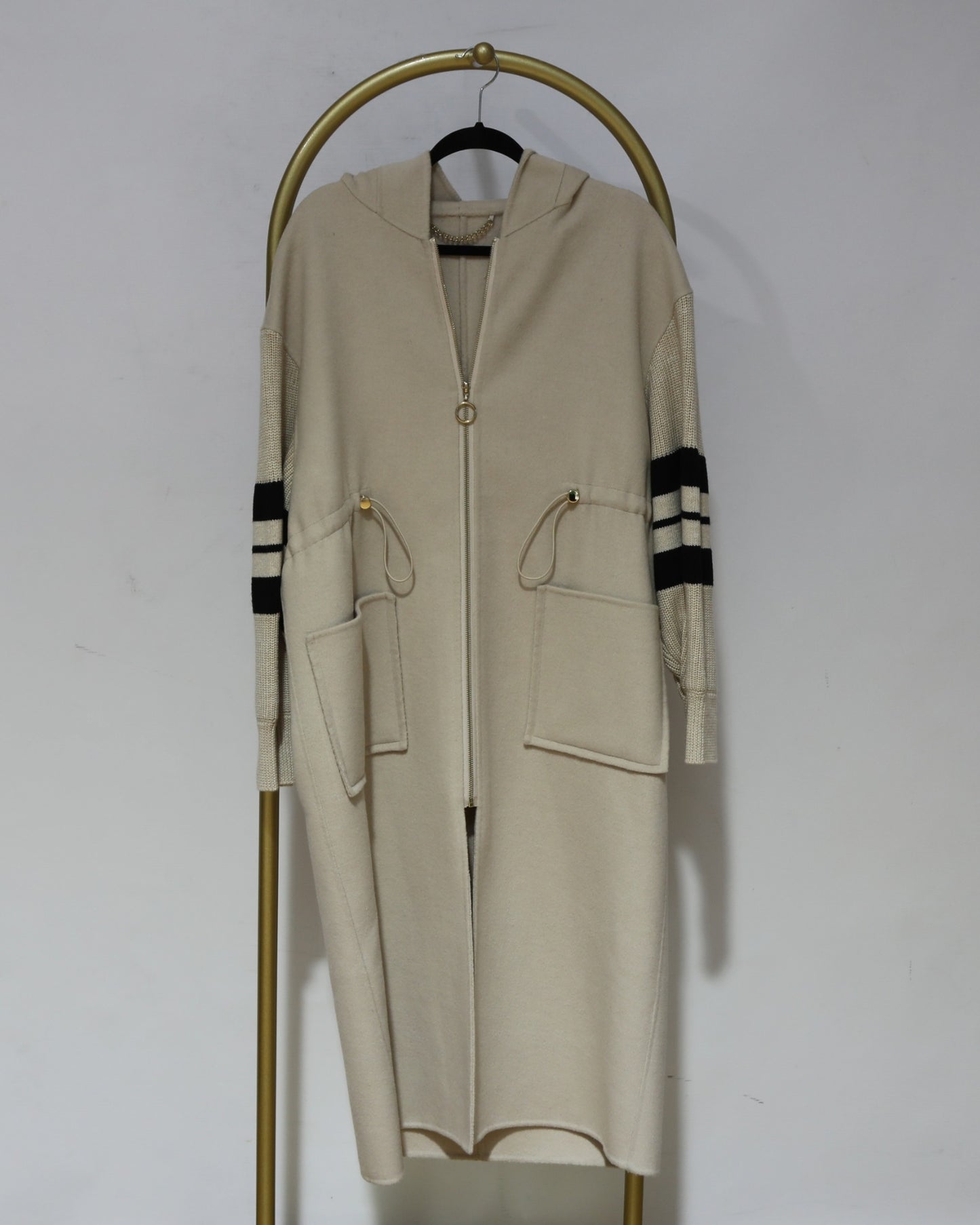 Hooded Zip-Up Longline Cardigan - Cream